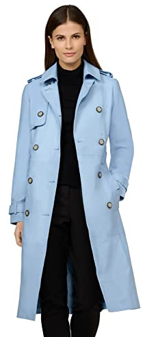 Flora – Damen Ledermantel (Slim Fit) mit Gürtel – echtes (Premium) Lamm Leder (as3, alpha, m, regular, regular, Hellblau)