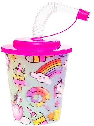 Gobelets avec paille et couvercle - Licorne - lot de 12