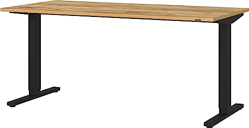 Germania Elektrisch höhenverstellbarer Schreibtisch 4242-593, in Navarra-Eiche-Nb./Schwarz, 160 x 120 x 80 cm (BxHxT)