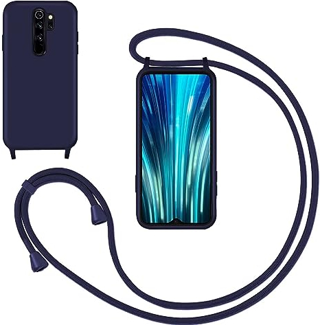 Silikon Handykette Handyhülle für Xiaomi Redmi Note 8 Pro,Smartphone Necklace Hülle mit Band Schutzhülle mit Kette zum umhängen Halskette Flüssig Silikon Case für Xiaomi Redmi Note 8 Pro,Blau