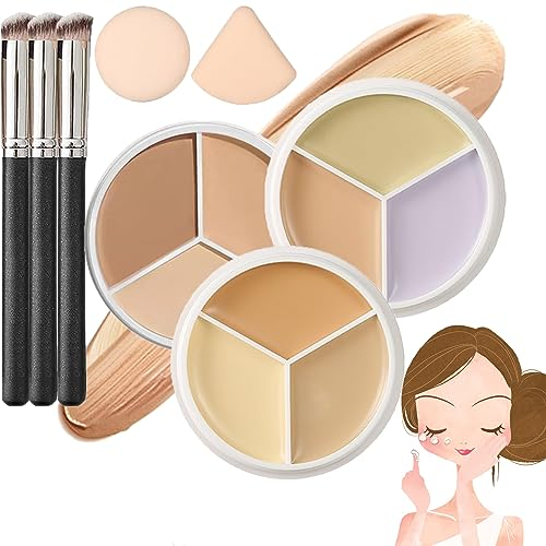 Donubiiu Dreifarbiger Mehrzweck-Concealer, Tri-Color Concealer Palette Of Covers Acne Marks Dark Circles, Tri Color Concealer, Waterproof Sweatproof Cover Cream Makeup Palette (3PCS-B)