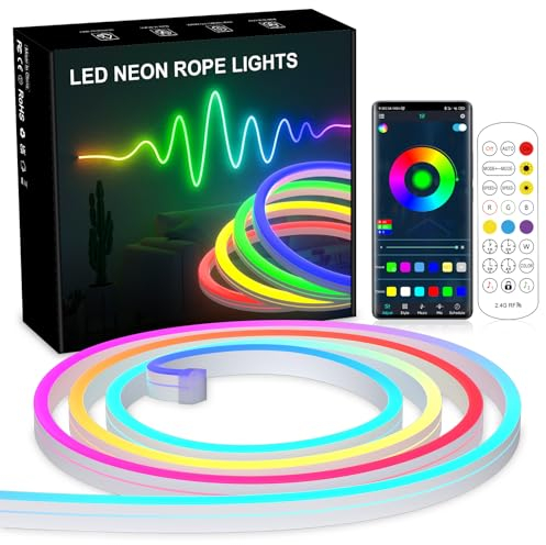 MIWATT RGB Neon LED Bluetooth -10M RGB 3535 LED Musik Sync Farbwechsellichter, App-gesteuert - für Schlafzimmer, Party, Küchendekoration