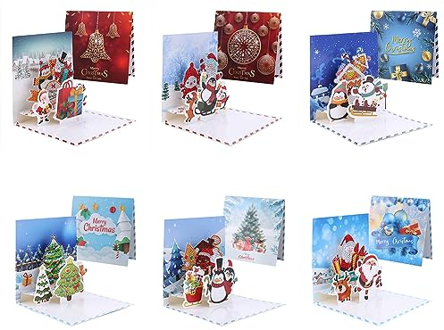 6Pcs DIY Diamond Painting Weihnachten Grußkarte, Diamant Malerei 3D dreidimensionale Karten Geburtstag Karte Weihnachtskarte Geschenkkarte mit Umschlag, Weihnachtsdeko Geschenk (A)