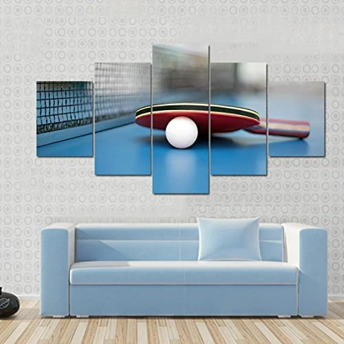 Modern Bild Wandbilder Kunstdrucke 5 Teilig, Tischtennis Und Schläger Rahmenlos 100 X 50 Cm Poster Hd Print Plakat Vlies Leinwandbild Wohnung Wohnzimmer Schlafzimmer Galerie Kunst