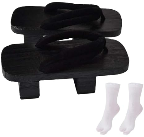 Dickly Japanische Holzclogs, Japan Schuhe Geta, Duschsandalen Flip Flops für Männer Frauen Hausschuhe, Schwarz 40
