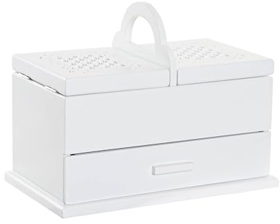 DRW Großes Schmuckkästchen aus Holz, Weiß, mit zwei Fächern und Schublade, 30 x 17 x 24 cm