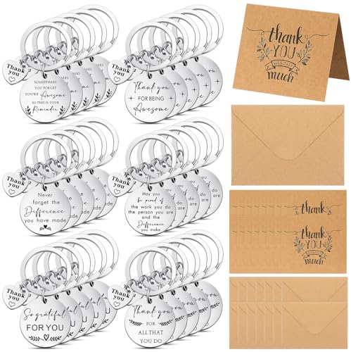 Otuuz 30 Sets Mitarbeiter Dankeschön Geschenke Inspirierender Schlüsselanhänger aus Edelstahl Dankeskarte mit Kraftpapier Umschlägen Abschiedsgeschenke für Kollegen Kollegin Lehrer Krankenschwester