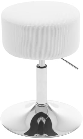 WOLTU Schminkhocker, Schminktisch Hocker, Barhocker rund, Design Hocker höhenverstellbar drehbar, Bürohocker Arbeitshocker Küchenhocker, gepolstert, Cord-Sitzfläche, Weiß, BH409ws-1