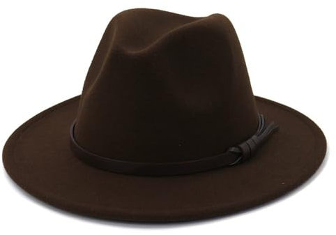 NOAMED Fengyan Hut für Herren, breite Krempe, Winter, Jazz, Fedora-Hut mit Ledergürtel, elegante Dame, Kirche, formelle Filzhüte für Damen, braun, 6 7/8-7 1/8