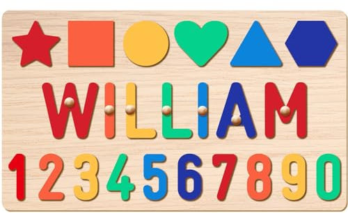 Personalised Name Puzzle for Kids | Custom Wooden Puzzles for Toddlers 1-3 | Perfect Baby Gifts for Boys & Girls | Montessori Learning Toys for Baby's First Birthday, Christmas (Number-Shape)