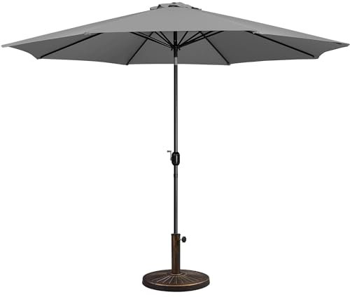 Yaheetech 3.2m Garden Parasol Umbrella Patio Table Umbrella Outdoor Tilting Crank & Handle Parasol with 10kg Resin Base Stand - Gray
