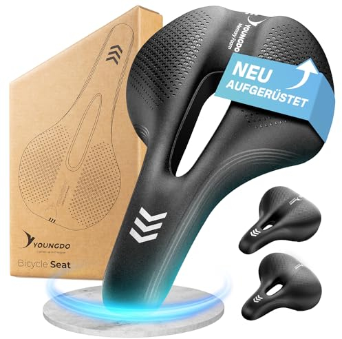 YOUNGDO Waterproof Bike Seat Cushion for Men Women, Bicycle Saddle with Smart Zone-Concept, Comfortable Bikes Seats Made Of Comfy Memory Foam, Fit for BMX, MTB & Road, Stationary/Exercise/Indoor