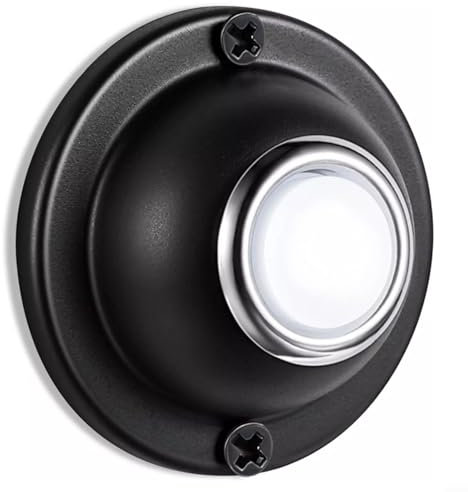 Sileduove Classic Round Metal Doorbell Push Button Black Wired Lighted Up LED for Home Front Door