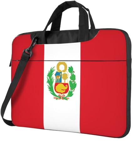 Trendige Oxford-Tuch-Laptoptasche mit Flagge von Peru, vielseitige Laptoptasche, Kuriertasche, Schultertasche, Schwarz, 13 inch
