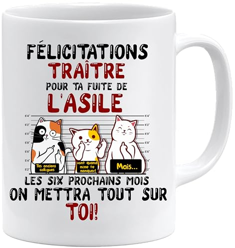 Jungle Mug Mug collègue | FÉLICITATIONS TRAÎTRE Départ en Retraite | Idée Cadeau Humour Travail | Tasse Départ Homme ou Femme Bureau | Cadeau Original Collègue (Blanc)