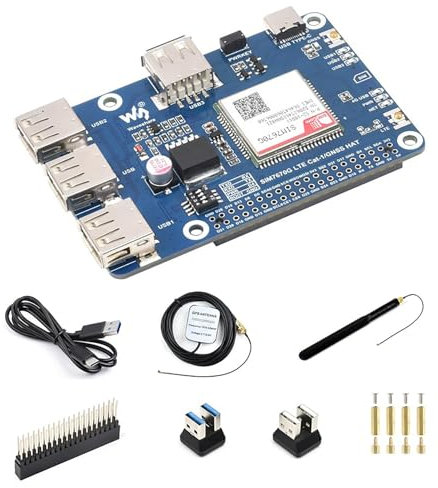 Cat-1/GNSS HAT for Raspberry Pi 5/4B/3B/Zero/Zero W/Zero 2W/Pico/Pico W/Pico WH Based On SIM7670G Module Global Multi-Band LTE 4G Cat-1 GNSS SIM Card Slot 3X USB 2.0 Extended Ports