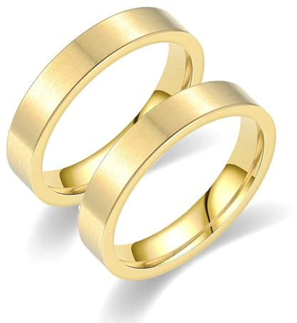 Daesar Verlobungsringe für Sie und Ihn, Edelstahl Ringe 4MM Matt Hochzeitsringe Paar Ringe Set Gold Gr.51 (16.2)-72 (22.9)