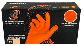 Gants jetables, Gants nitrile orange qualité professionnelle texture diamant, Gants extra résistants mécanicien, garage, atelier, gants jetable 50 pièces/ boite tailles L, XL, XXL, lot 2 boites (XXL)
