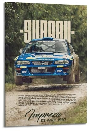 WRC Rallye-Rennwagen-Poster, Impreza STI Sportwagen, fliegender dekorativer Malerei, Leinwand-Kunstbild, 30 x 45 cm