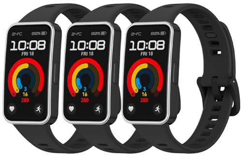 Amzpas 3 Stück Armband für Huawei Band 9 / Huawei Band 8 Armband Damen Herren,Neues Silikon Sport Ersatzarmbänder Uhrenarmband für Huawei Band 9/8(Schwarz/Schwarz/Schwarz)