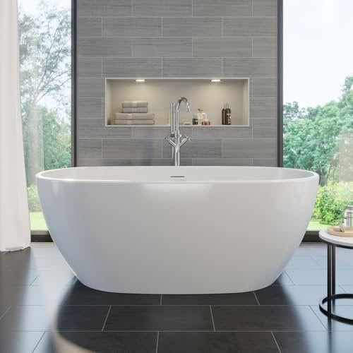 BAYSTONE® 1500 x 730mm Freestanding Double Ended Bath Tub White Gloss Acrylic Luxury Curved for Bathroom Modern Includes Waste
