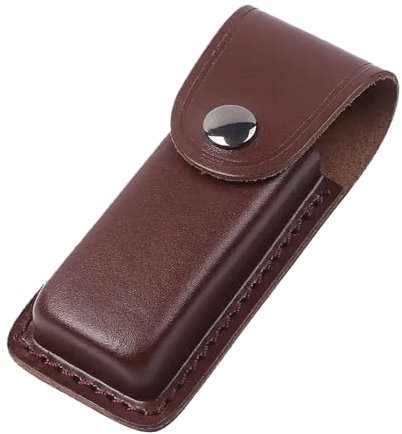 Pocket Knife Sheath, Folding Knife Holder EDC Knife Case,Portable Leather Knife Sheath Holster Belt Pouch with Snap Closure and Belt Loop for Outdoor Climbing Camping Cycling Hiking,Brown (M)