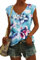 NARRAME T-Shirt d'été à Manches Courtes et col en V pour Femme - Débardeur léger et décontracté À Fleurs Bleu Ciel Rose Grand L 42-44