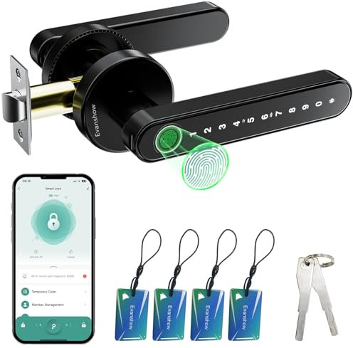 EVANSHOW 5-in-1 Keyless Entry (APP/Fingerprint/Code/IC Card/Key) Smart Door Knob Fingerprint Lock Biometric Door Lock for Home/Bedroom/Office