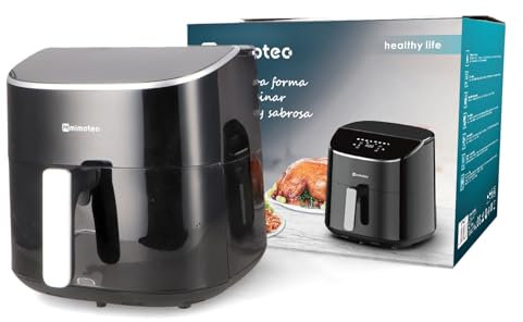 M mimotec – Air Fryer Serena Touch 7,6L Freidora de Aire sin Aceite, 2000W, 8 Menús Digitales, Control Táctil, Temporizador 60min regulable, 80-200°C, Reducción de Grasa Ideal para Cocina Saludable