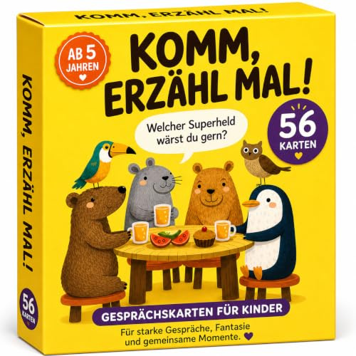 56 Gesprächskarten für Kinder - Erzählkarten für Selbstreflexion & Fantasie | 4 Kategorien mit kindgerechten Fragen - Fördert offene Gespräche, Selbstreflexion & Fantasie - Magnetbox, ideal als Geschenk