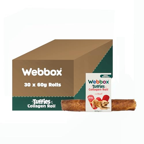 Webbox Tuffies Collagen Roll Dog Treats, Beef - Supports Joint & Skin Health, Highly Digestible Healthy Treat (30 x 60g Rolls)