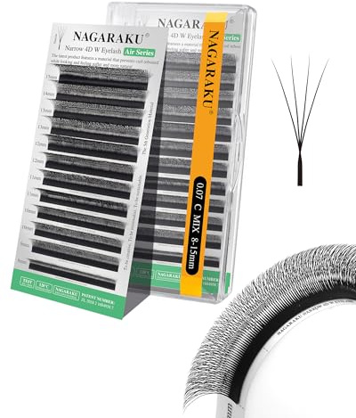 NAGARAKU Narrow 4D W Wimpern 0,07 C 8-15mm Fertige Fächer Matt Schwarz | Schmale Fächer Natürlich Kompakt Feine Basis Weiche Leichte Fasern Präzises Volumen Gleichmäßiger Look Zeitsparend Für Profis