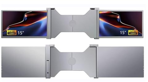 Taruor Moniteur D'extension à Trois écrans, Moniteur Portable à Triple écran de 15 Pouces avec Structure Stable, Conception Pliable, Conception Rotative, Installation Facile pour (15 Pouces Gris)