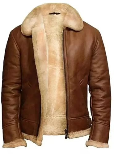 MERCH ATTIRE B-3 Herren-Bomberjacke im Flieger-Stil, Lammfell, Lammfell, klassischer Look, Braun