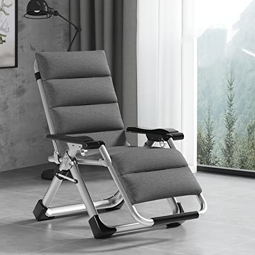omic Loungesessel mit abnehmbarem Kissen, zusammenklappbarer Liegestuhl für den Innen- und Außenbereich, Terrasse, Sonnenliege für Erwachsene, graues Polster, silberfarben e von FANDIAO