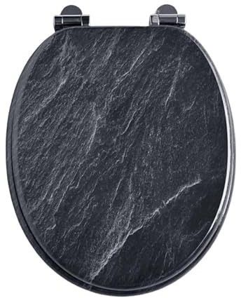 SINOBATH WC-Sitz Schwarz Matt mit Absenkautomatik, Klodeckel O-Form aus stabilem MDF, Toilettendeckel mit Edelstahlscharnieren, Soft-Close & Geräuschlos(Marble Stone)