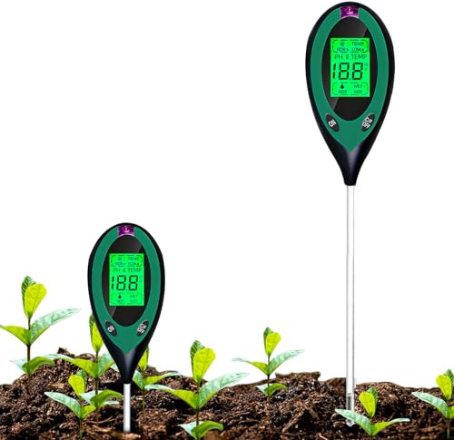 PEHTIY 4-in-1 bodenmessgerät, PH messgerät Erde, Digital Plant Bodentest Messgerät mit PH/Temperatur/Feuchtigkeit/Licht für Gartenarbeit, Farm, Rasen, Landwirtschaft und Outdoor-Pflanzen