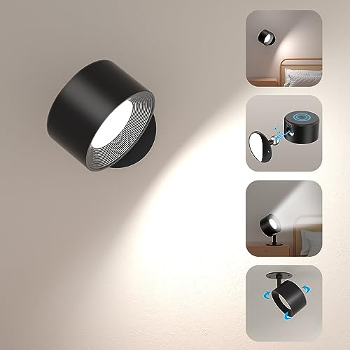 Amicool Wandleuchte Innen,Wandlampe Wandlichter ohne bohren und stromanschluss 1 Stück, leselicht Dimmbar Akku, Leuchten für Kinder Touch 4 Helligkeitsstufen 3 Farbmodi 360° drehbare für Schlafzimmer