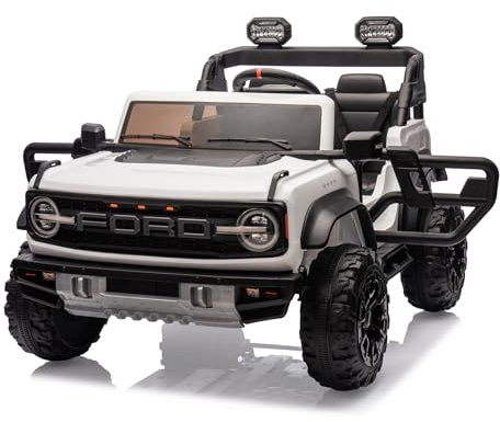 Bonnlo Ferngesteuertes Auto Ford Bronco Raptor, Elektrofahrzeug ab 3 Jahren, Kinder Elektroauto mit Fernbedienung, 2 x 45W Motoren, Zwei Fahrmodi, Auto Spielzeug, Doppelsitzer, Weiß