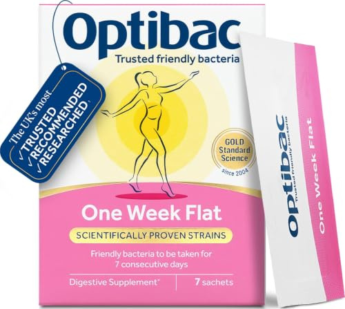 Optibac One Week Flat, Vegan Digestive Supplement, 1 Week Supply, 7 Sachets | Suitable for bloating as gluten free | From the UK's most trusted & recommended friendly bacteria brand
