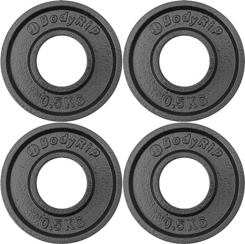 BodyRip Cast Iron Weight Plate | 4x 0.50kg Fraction Disc, 2 Olympic Hole | Dumbbell or Barbell | Home Gym Training, Weightlifting
