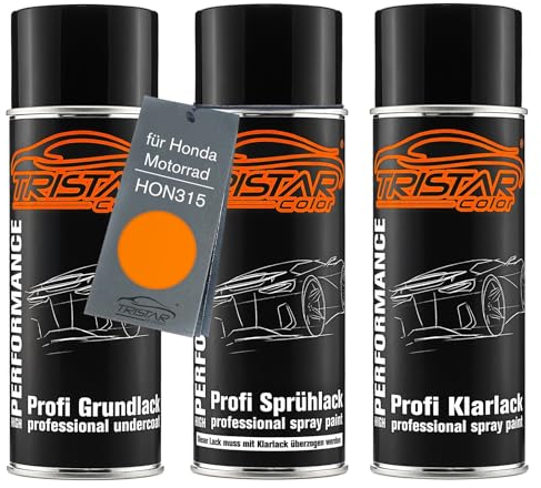 TRISTARcolor Peinture moto Kit bombes de peinture pour Honda Motorrad HON315 Repsol Orange Peinture de fond peinture de base vernis clair aérosol 400 ml