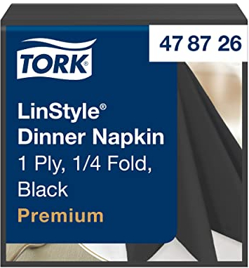 Tork 478726 Linstyle Premium Dinnerservietten Schwarz / Servietten stoffähnlich / 1-lagig / Premium Qualität / 12 x 50 (600) Airlaid Servietten / 39 x 39 cm (B x L)