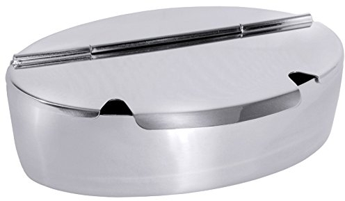 Zuckerdose, oval, aus Edelstahl 18/10, Scharnierdeckel mit zwei Löffelaussparungen, schwere Qualittät/Breite: 20,5 cm | ERK