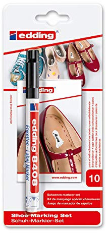 edding 8408 Schuhmarker-Set - schwarz - 1 Stift und 10 Etiketten - Rundfeder 0,75 mm - zum Beschriften von persönlichen Schuhetiketten