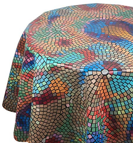 Wachstuch Wachstischdecke Tischdecke Größe und Muster wählbar Mosaik Bunt Oval ca. 140 x 300 cm abwaschbar Gartentischdecke