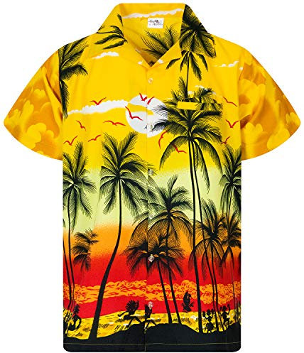 King Kameha Funky Chemise-Hawaienne, Manche-Courte, Beach, Jaune, XL