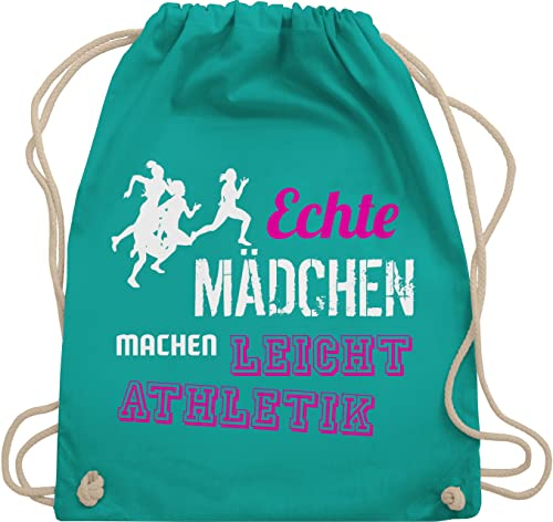 Turnbeutel Rucksack - Echte Mädchen machen Leichtathletik - Unisize - Türkis - leichtathletik+geschenk beutel kinderturnbeutel sport mädels juterucksäcke beuteltasche rucksäcke sportsack