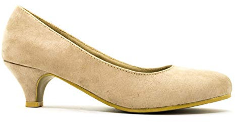 Ladies Womens Low Kitten Heel Work Court Evening Girls Shoes Pumps Size 3-12 (6 UK, Nude Suede)
