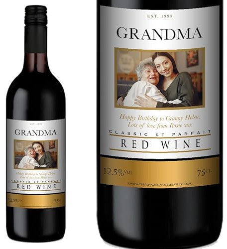 Personalised Photo Red Wine 75cl with FREE Gold Gift Box. Any Name & Message.